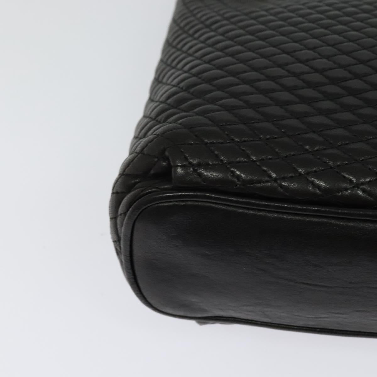 BALLY Quilted Chain Shoulder Bag Leather Black Gold Auth BA1691