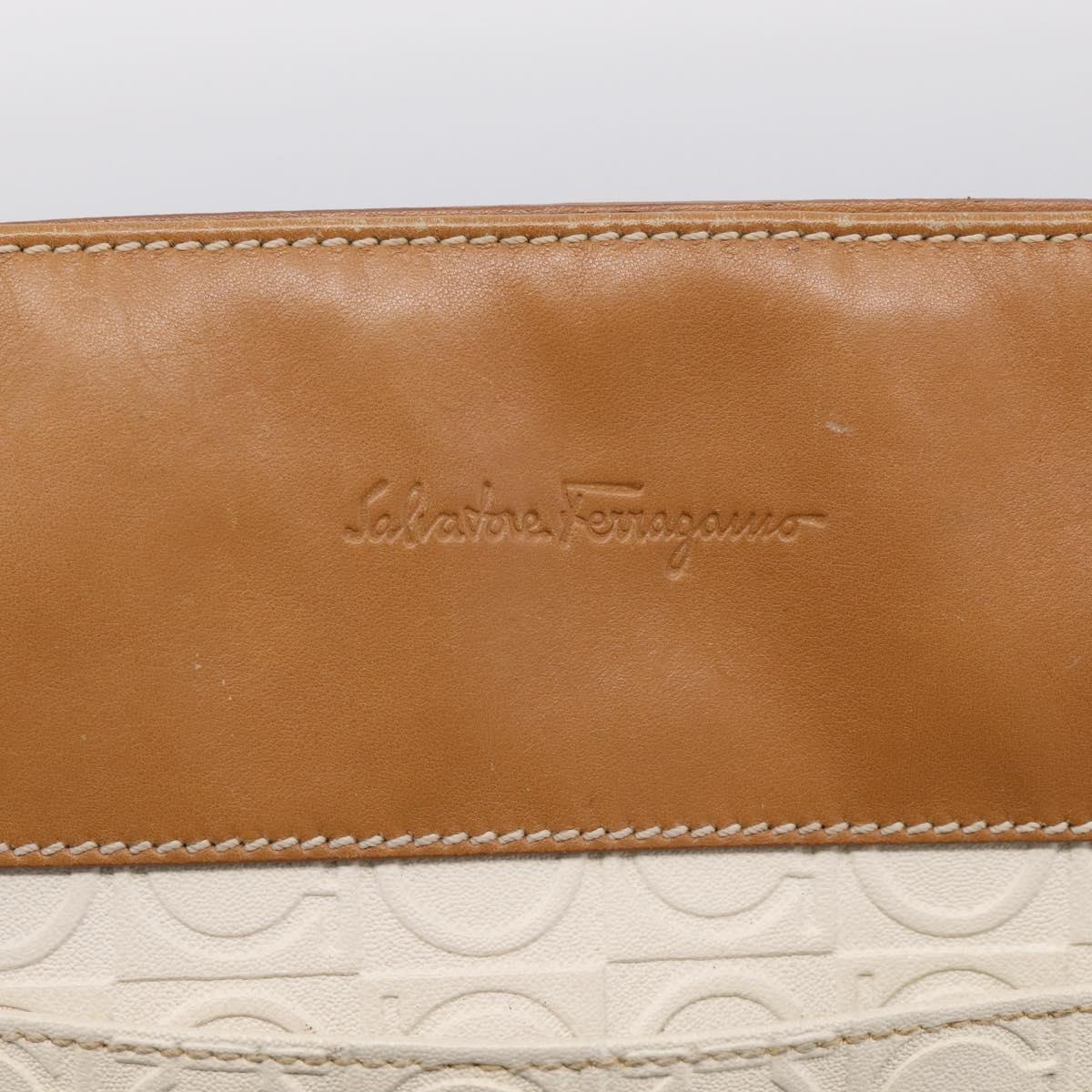 Salvatore Ferragamo Gancini Shoulder Bag Leather White Brown Auth BA16913