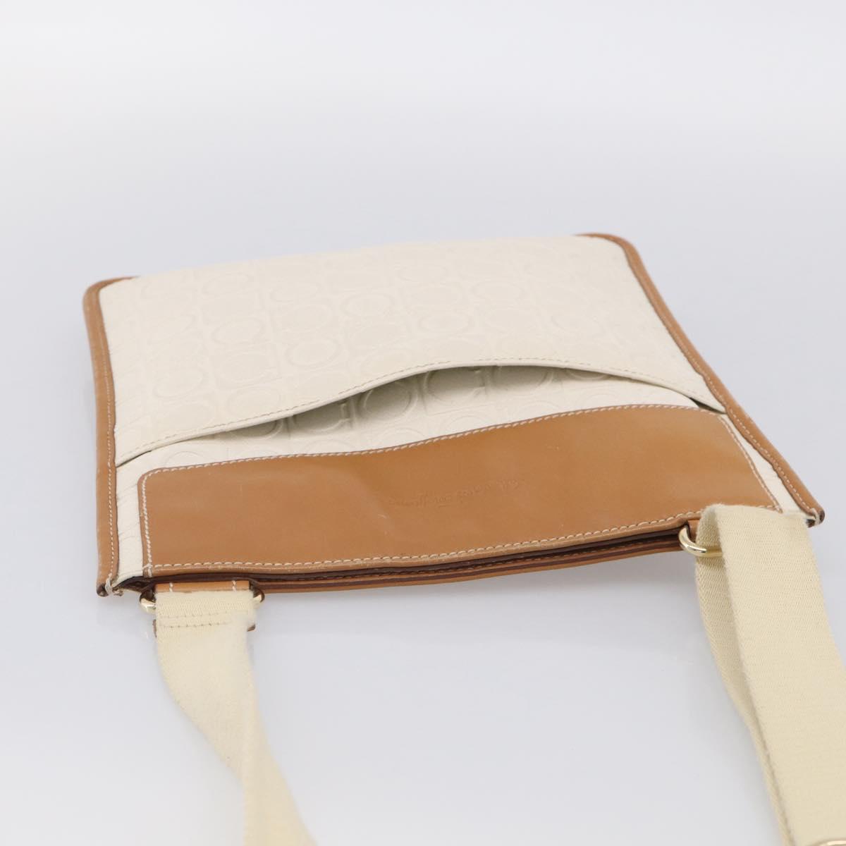 Salvatore Ferragamo Gancini Shoulder Bag Leather White Brown Auth BA16913