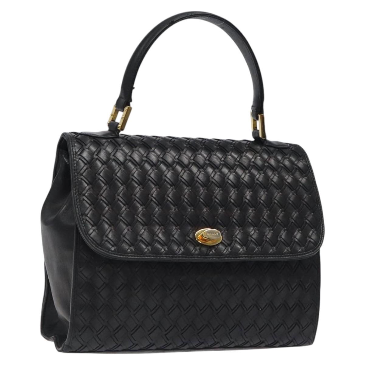 BALLY Hand Bag Leather Black Gold Auth BA1692