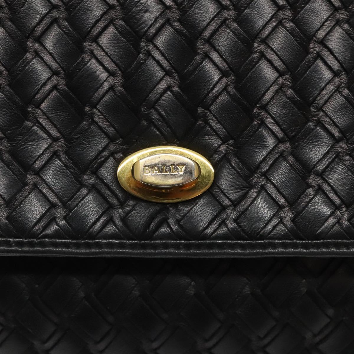 BALLY Hand Bag Leather Black Gold Auth BA1692