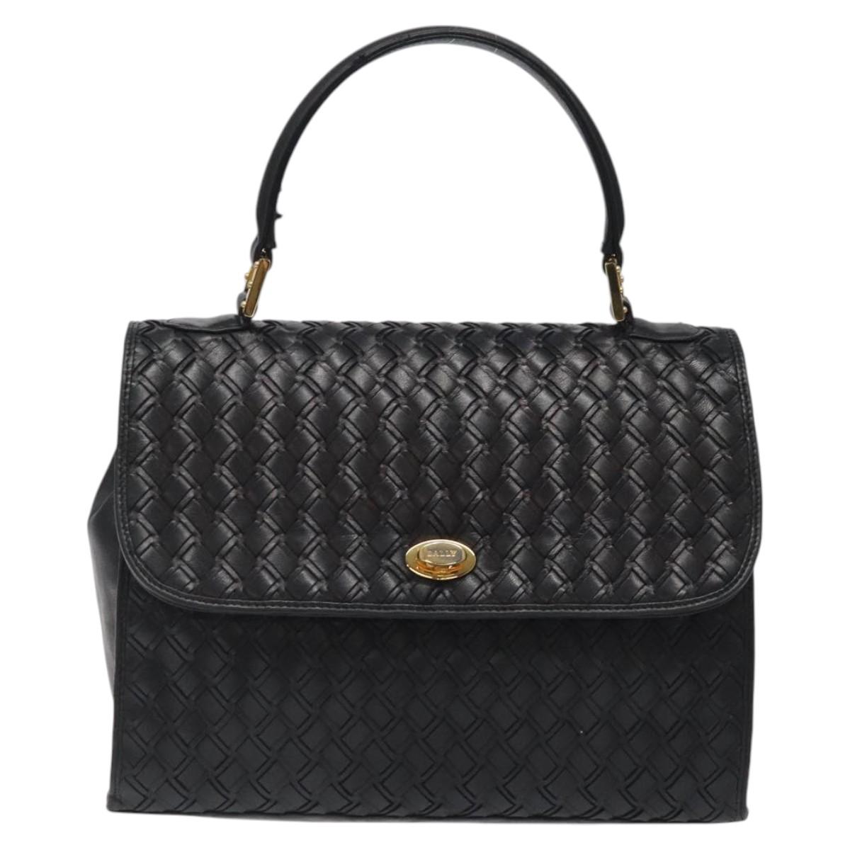 BALLY Hand Bag Leather Black Gold Auth BA1692