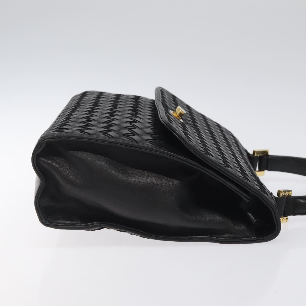 BALLY Hand Bag Leather Black Gold Auth BA1692