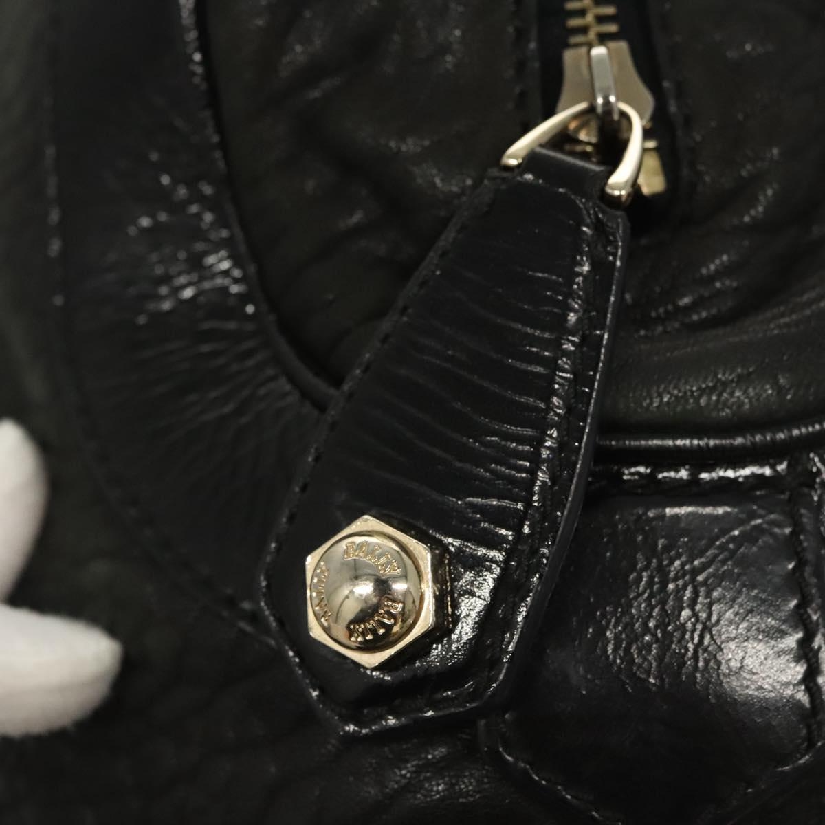 BALLY Shoulder Bag Leather Black Gold Auth BA1698