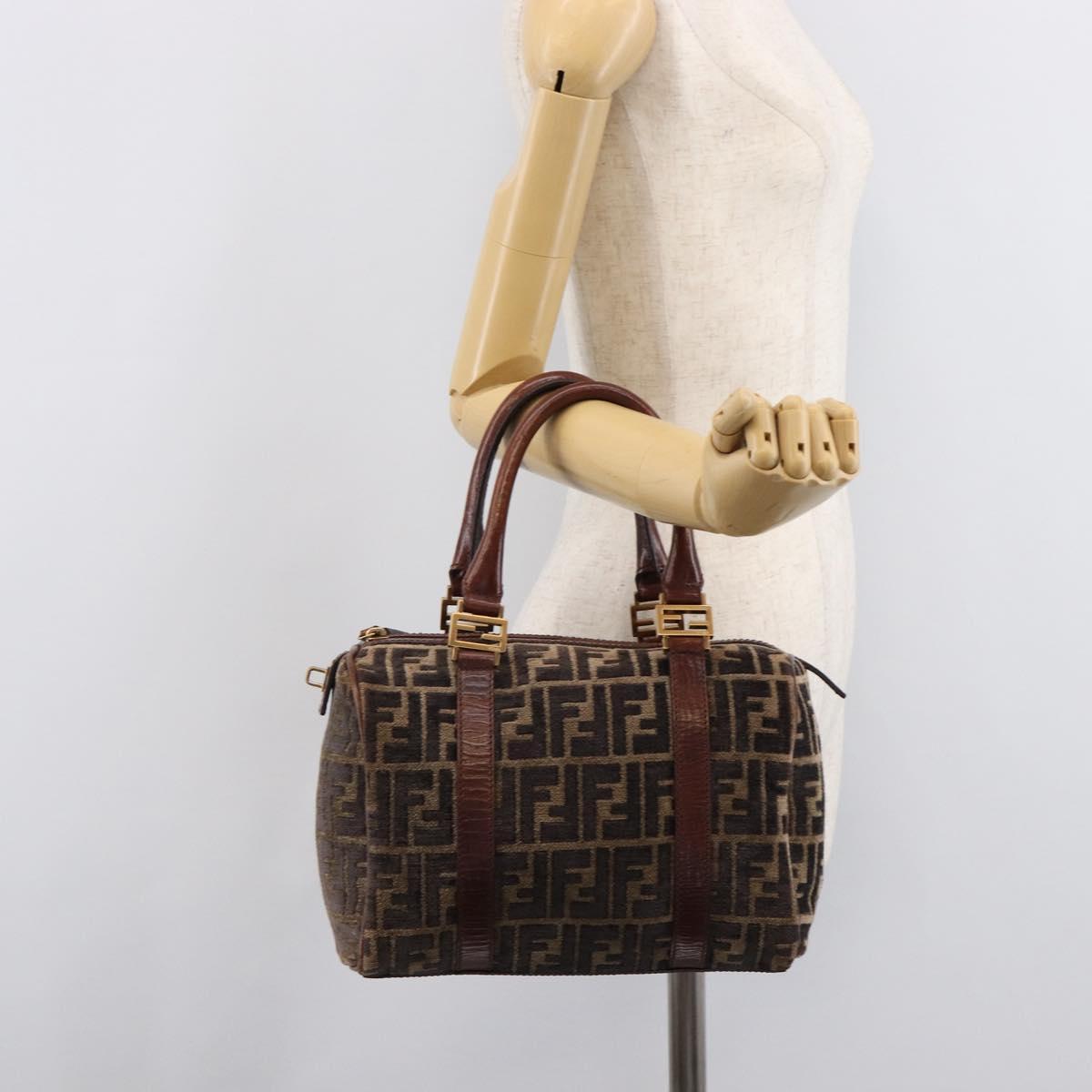 FENDI Zucca Canvas Hand Bag Brown Gold 8BH058 Auth BA16982V