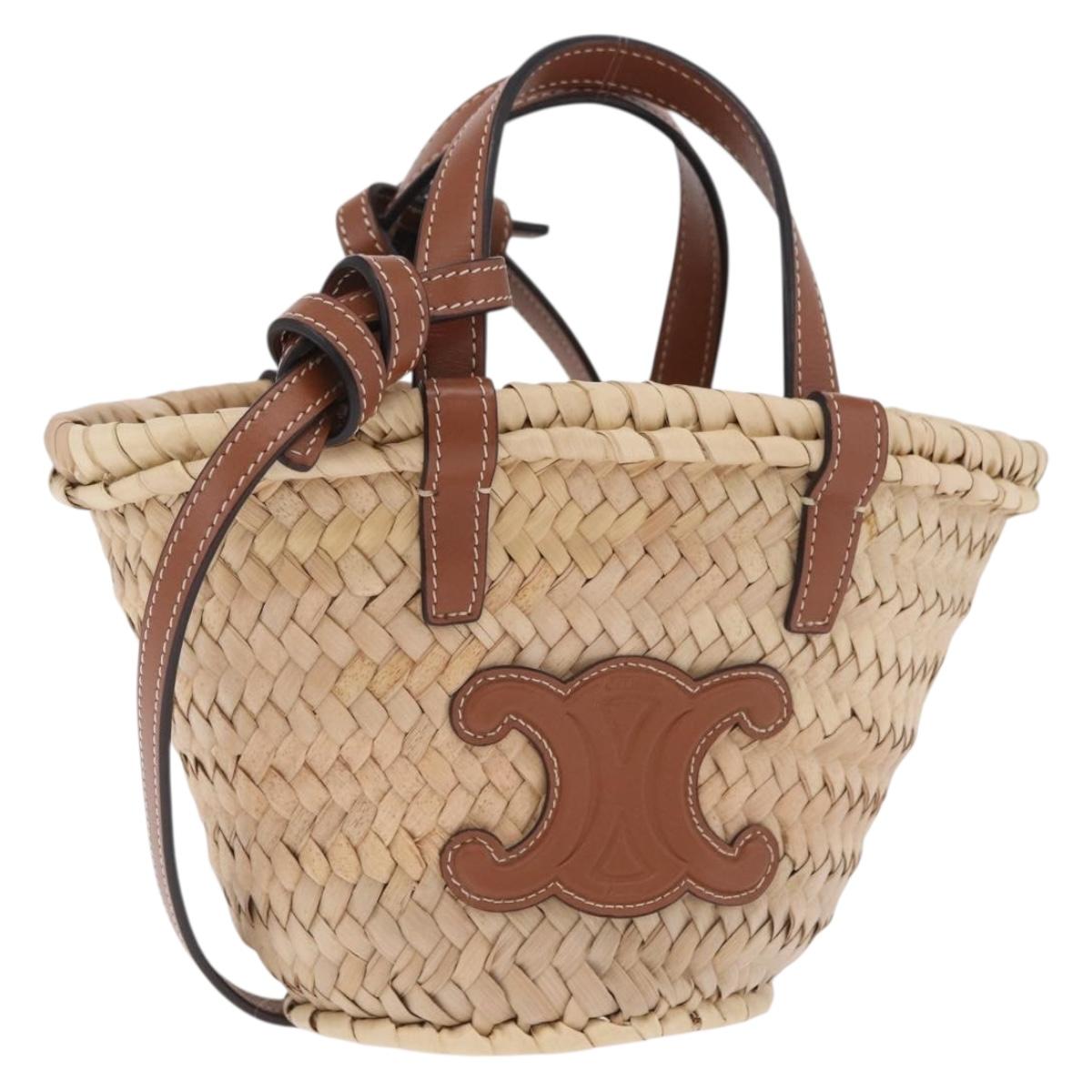 CELINE Teen Classic Panier Hand Bag Raffia Beige Brown Auth BA16985V