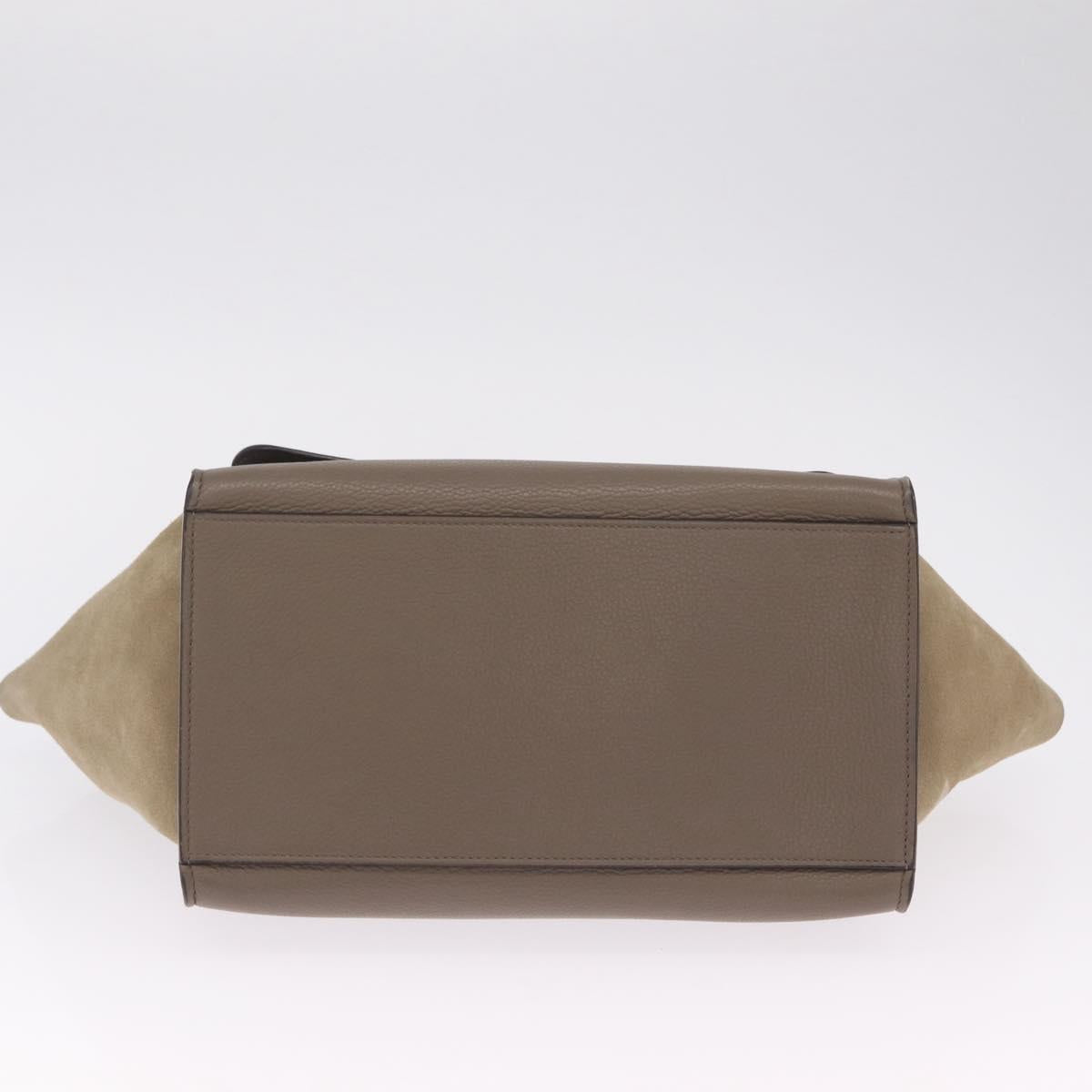 CELINE Trapeze Hand Bag Suede 2way Beige Silver Auth BA16986V