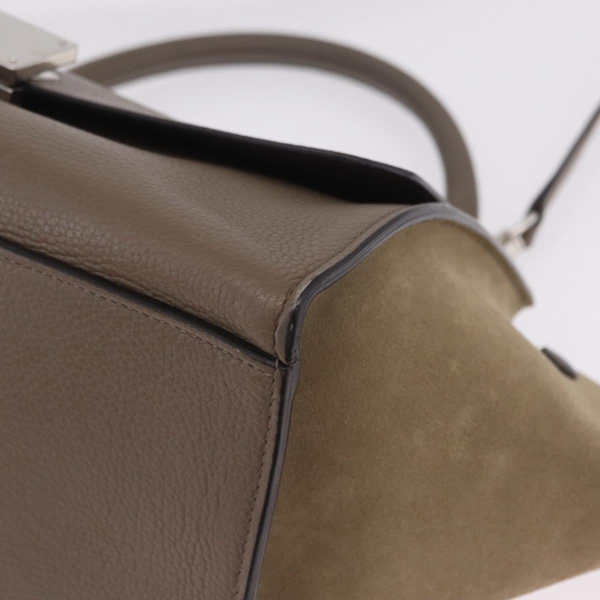 CELINE Trapeze Hand Bag Suede 2way Beige Silver Auth BA16986V