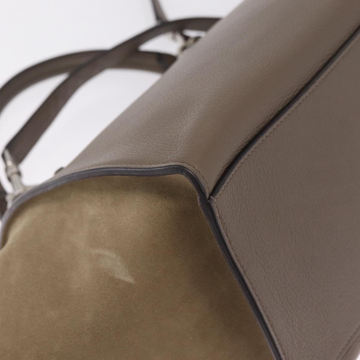 CELINE Trapeze Hand Bag Suede 2way Beige Silver Auth BA16986V