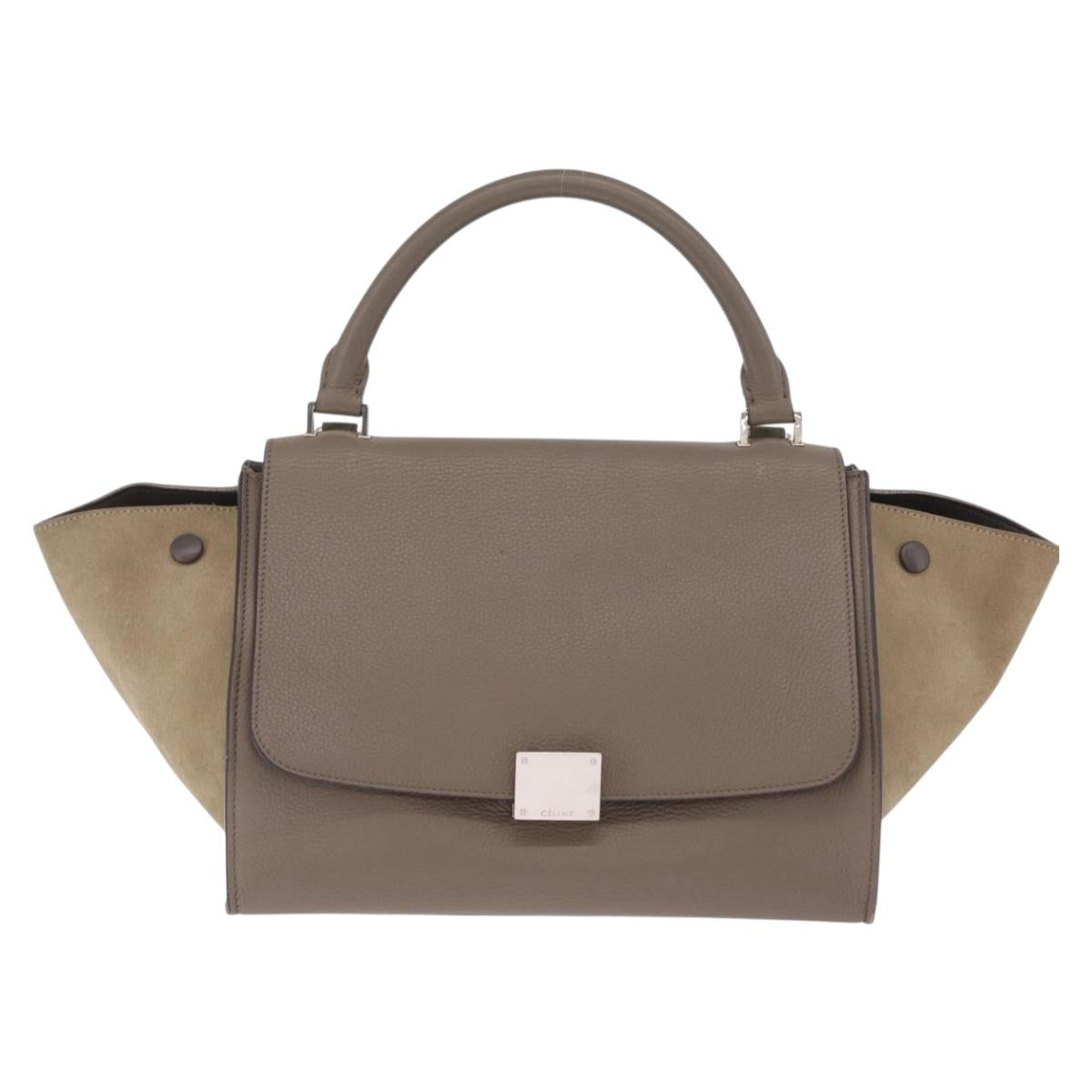 CELINE Trapeze Hand Bag Suede 2way Beige Silver Auth BA16986V