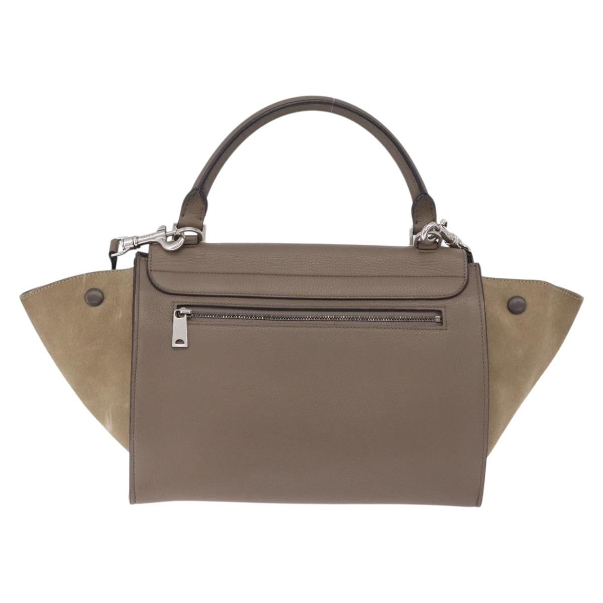 CELINE Trapeze Hand Bag Suede 2way Beige Silver Auth BA16986V