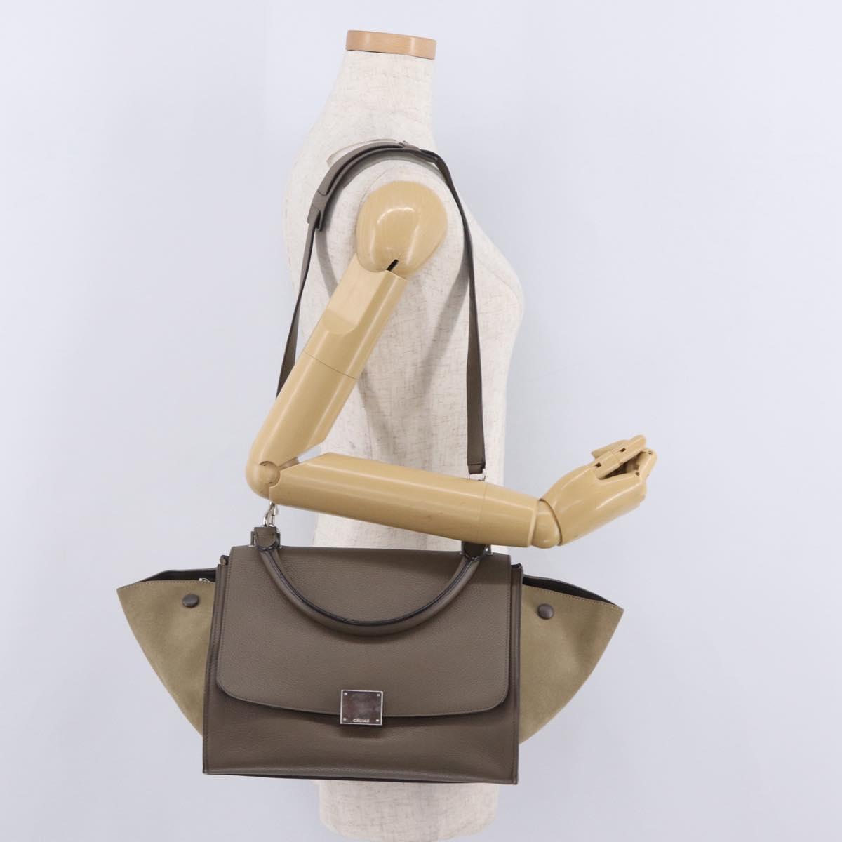CELINE Trapeze Hand Bag Suede 2way Beige Silver Auth BA16986V