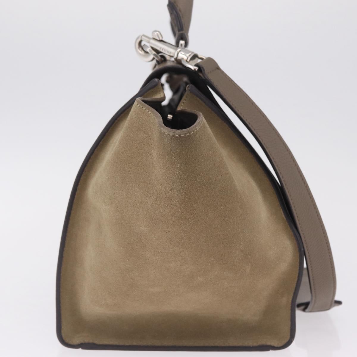 CELINE Trapeze Hand Bag Suede 2way Beige Silver Auth BA16986V