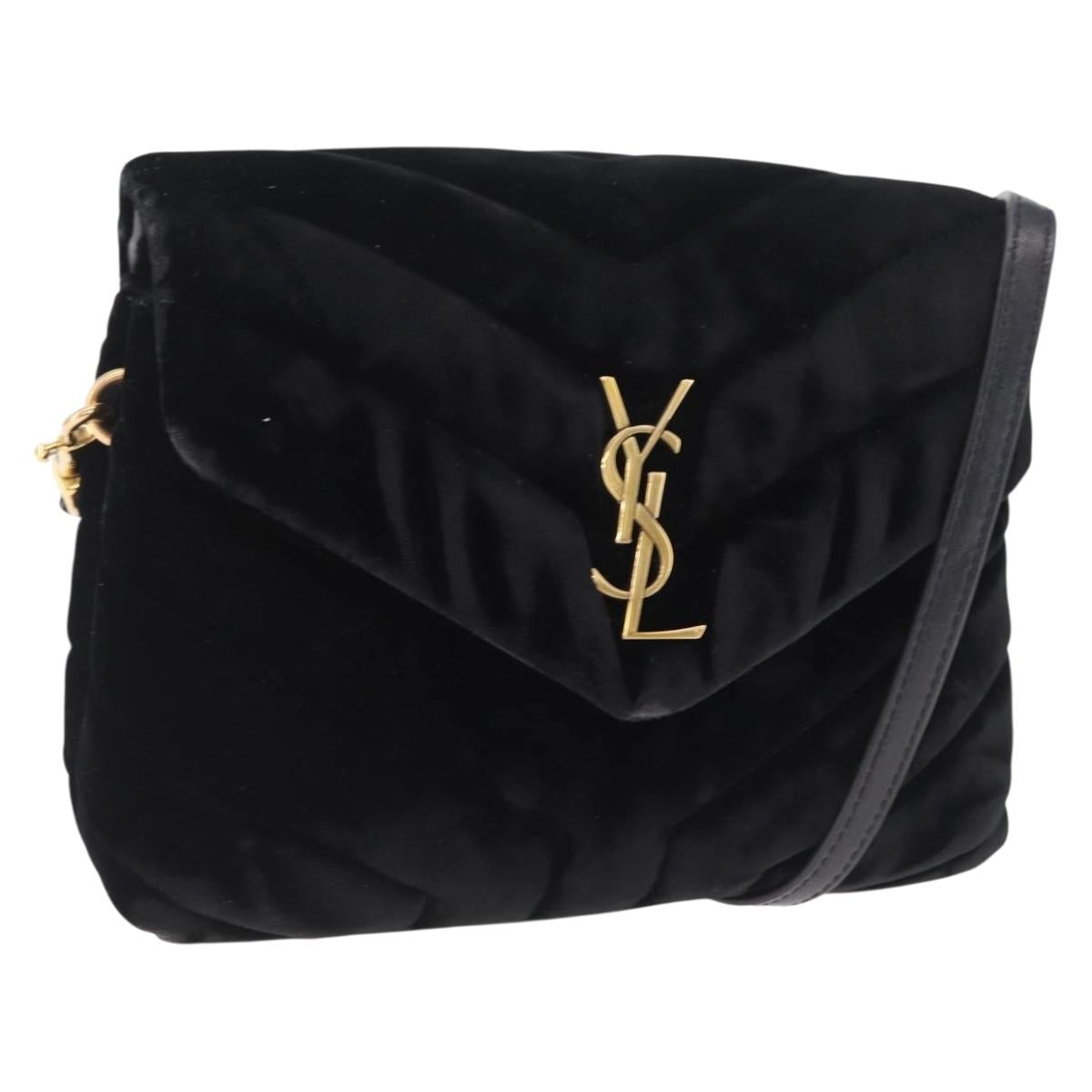 Saint Laurent Lulu Shoulder Bag Velvet Black Gold 467072 Auth BA16988V