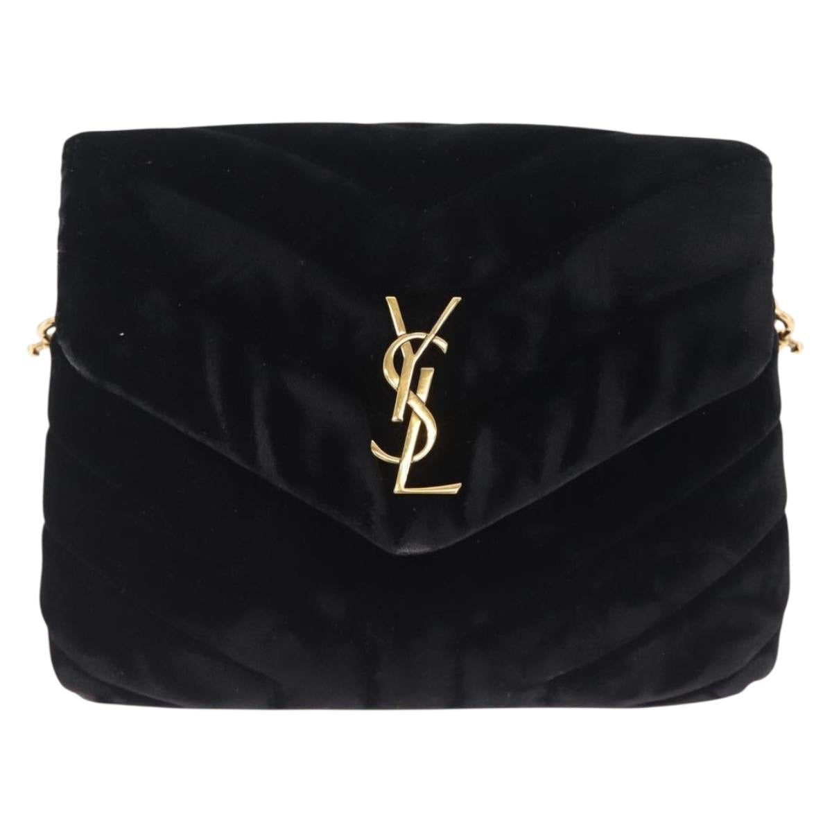 Saint Laurent Lulu Shoulder Bag Velvet Black Gold 467072 Auth BA16988V