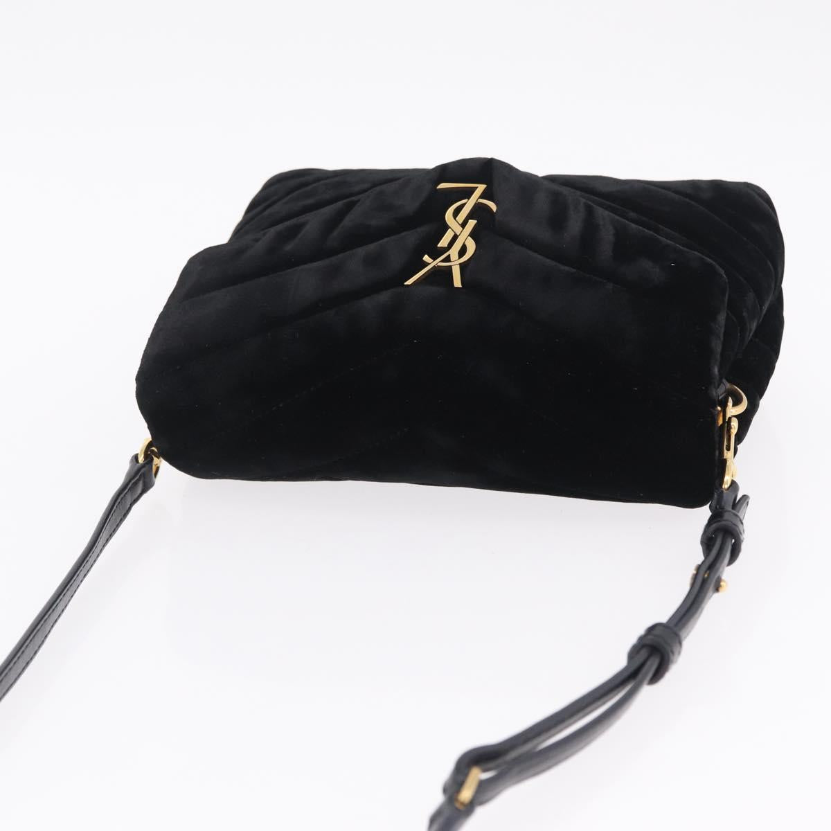 Saint Laurent Lulu Shoulder Bag Velvet Black Gold 467072 Auth BA16988V