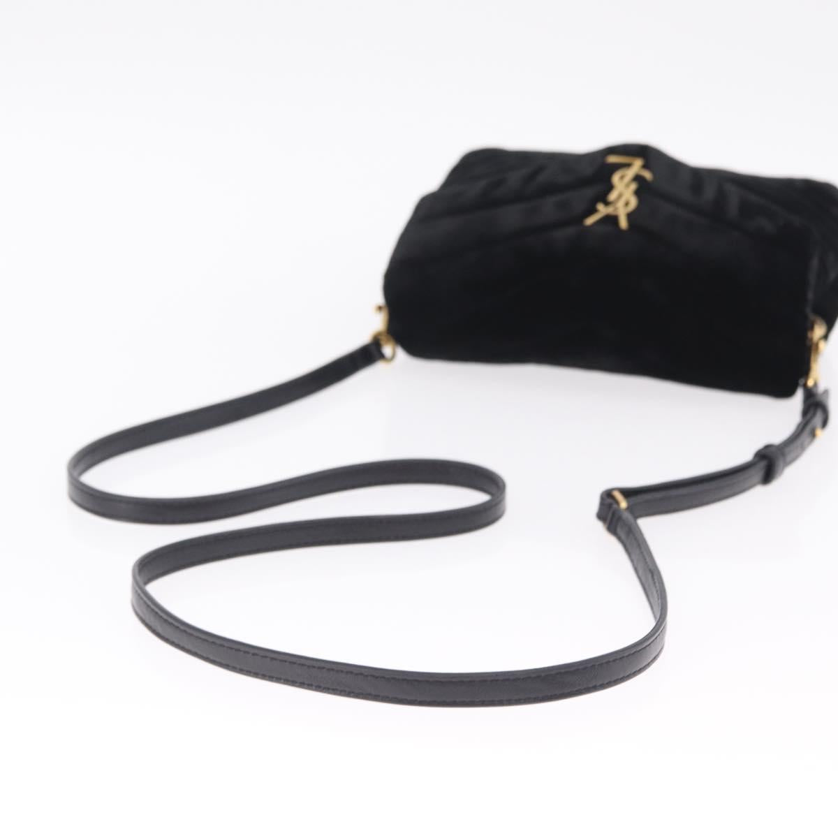 Saint Laurent Lulu Shoulder Bag Velvet Black Gold 467072 Auth BA16988V