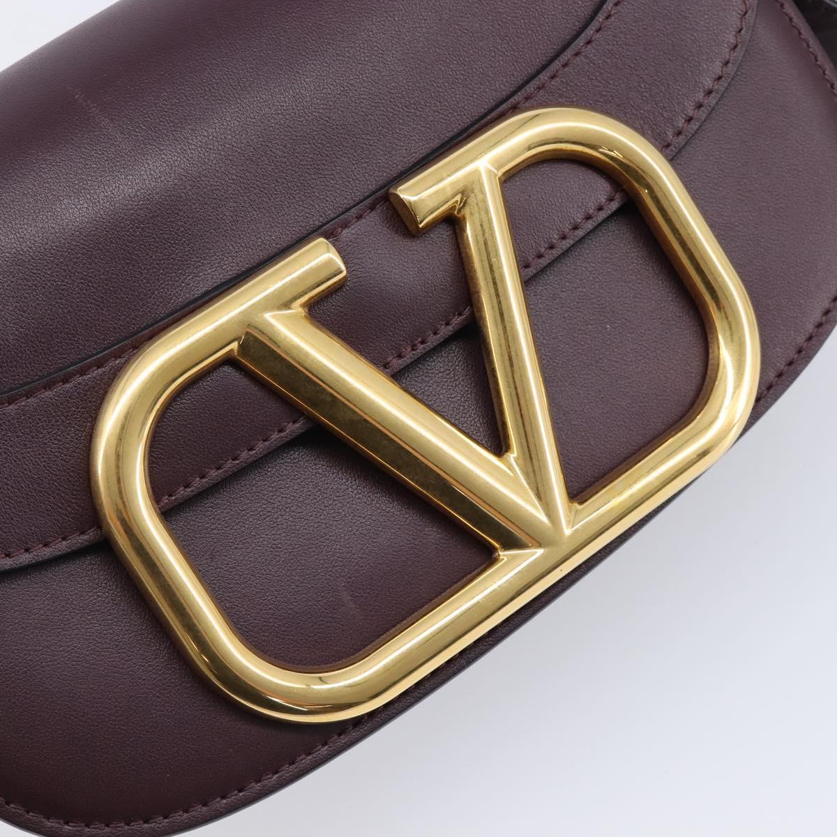 Valentino Super Vee Shoulder Bag Leather Bordeaux Gold Auth BA16991V