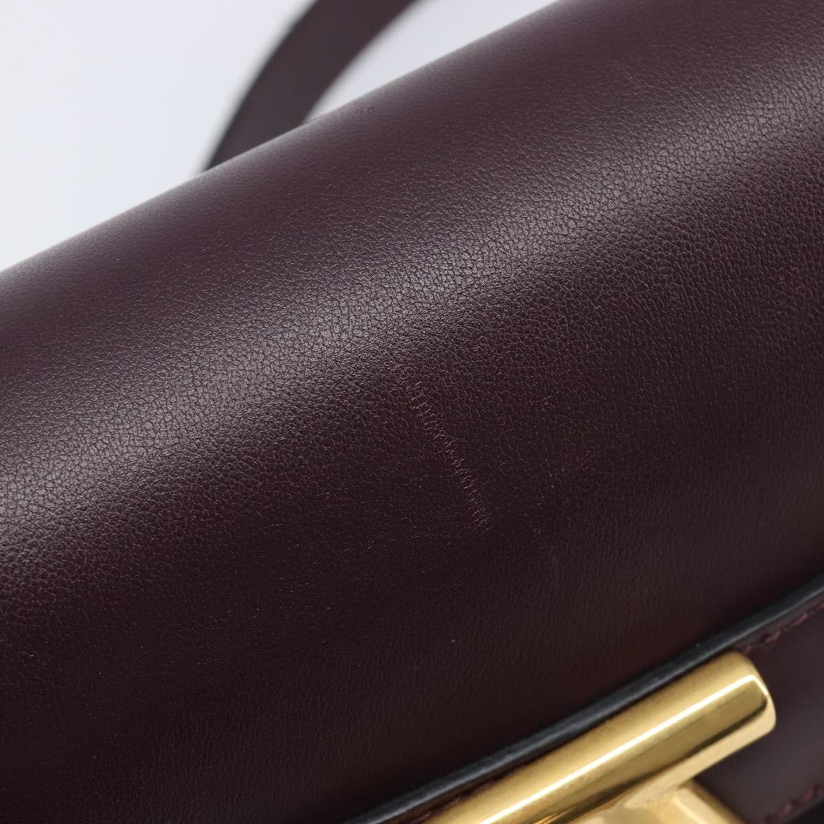 Valentino Super Vee Shoulder Bag Leather Bordeaux Gold Auth BA16991V