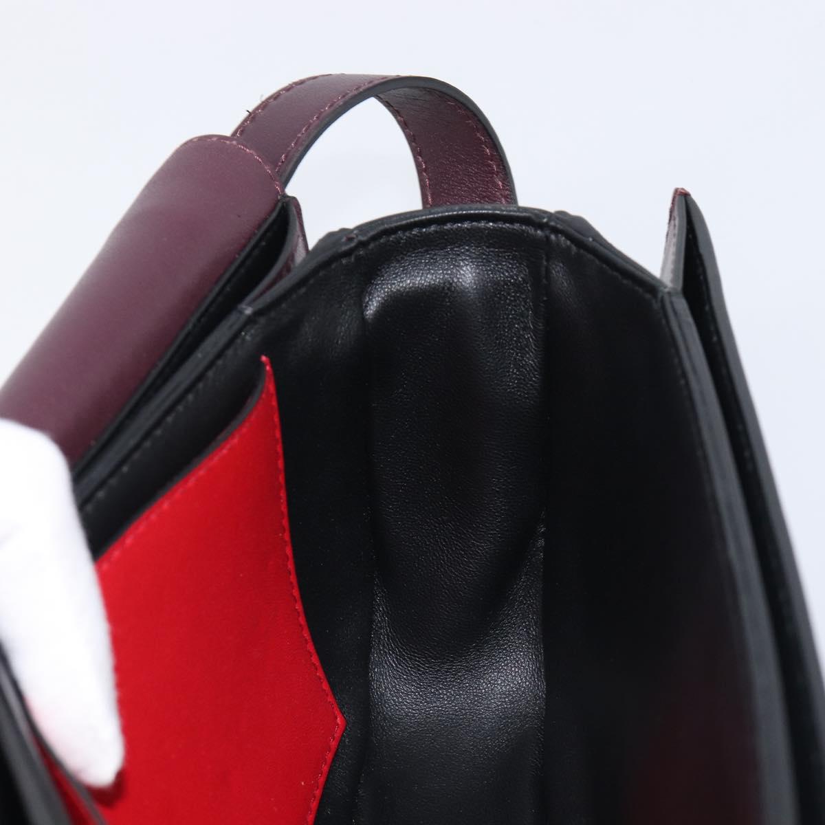 Valentino Super Vee Shoulder Bag Leather Bordeaux Gold Auth BA16991V