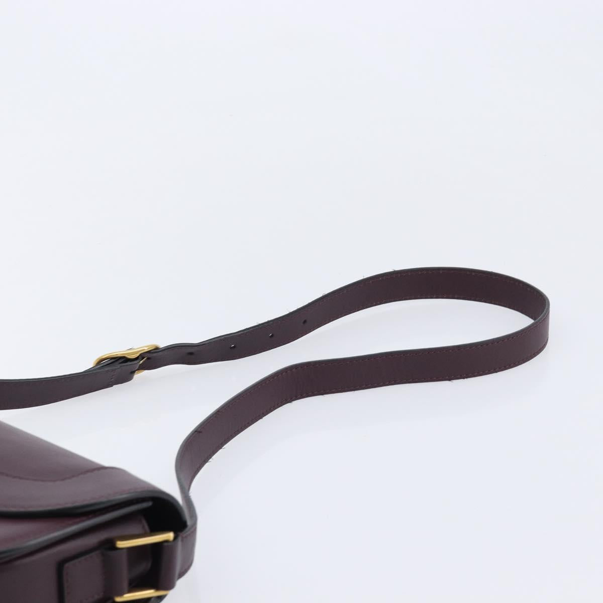 Valentino Super Vee Shoulder Bag Leather Bordeaux Gold Auth BA16991V