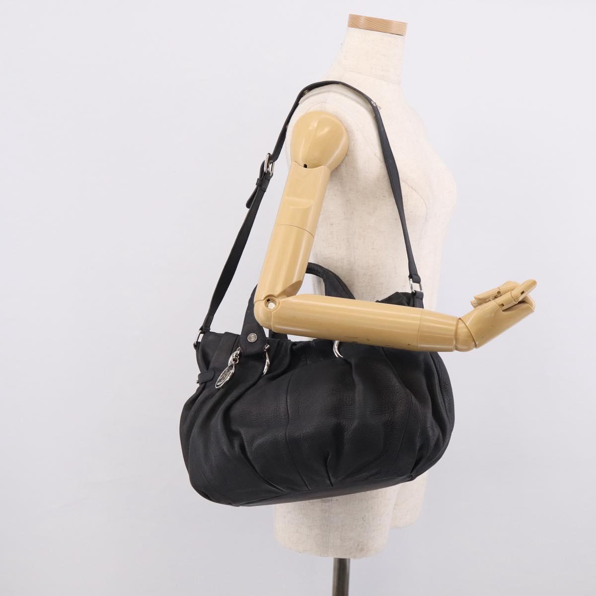 CELINE Pillow Small Hand Bag Leather 2way Black Silver Auth BA16996A