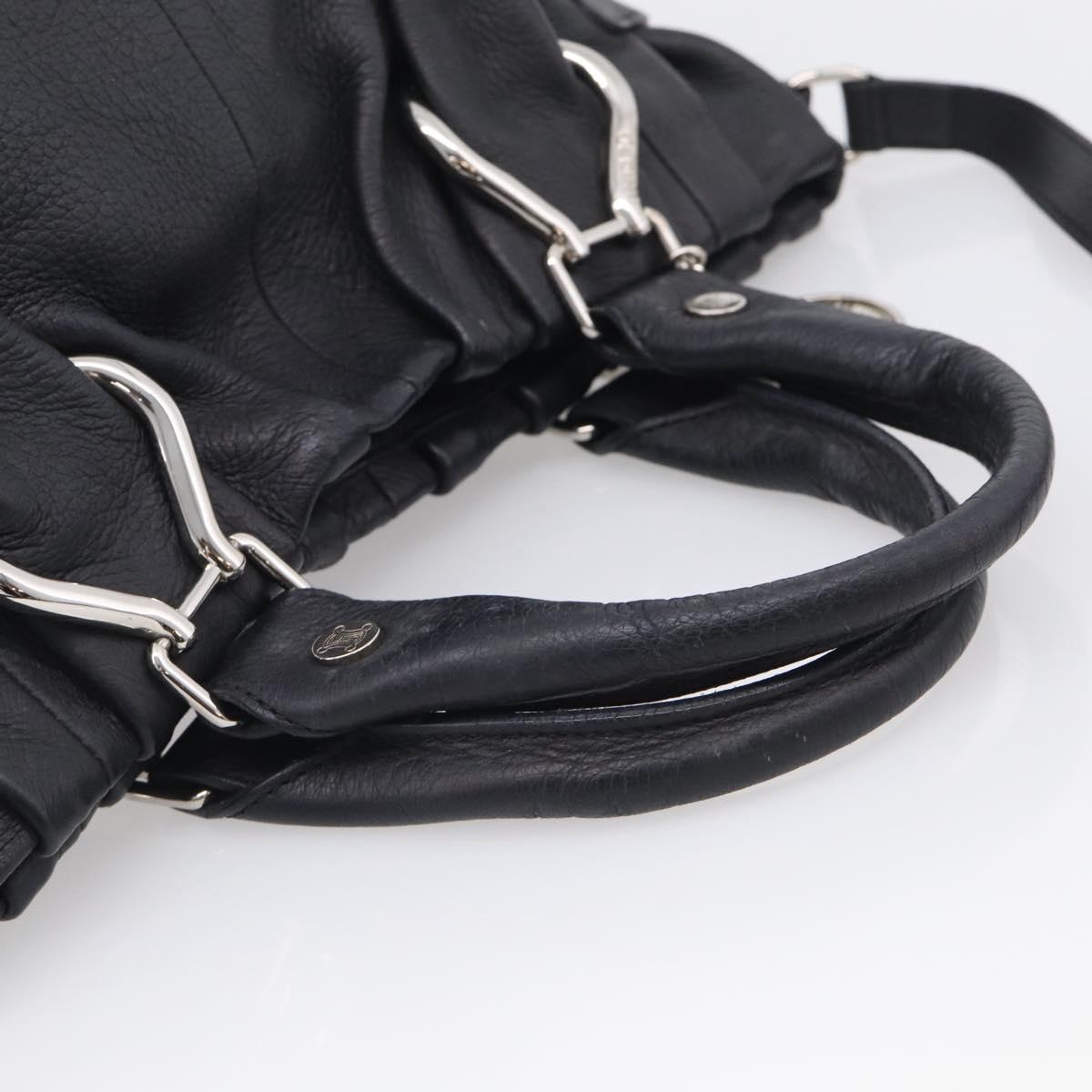 CELINE Pillow Small Hand Bag Leather 2way Black Silver Auth BA16996A