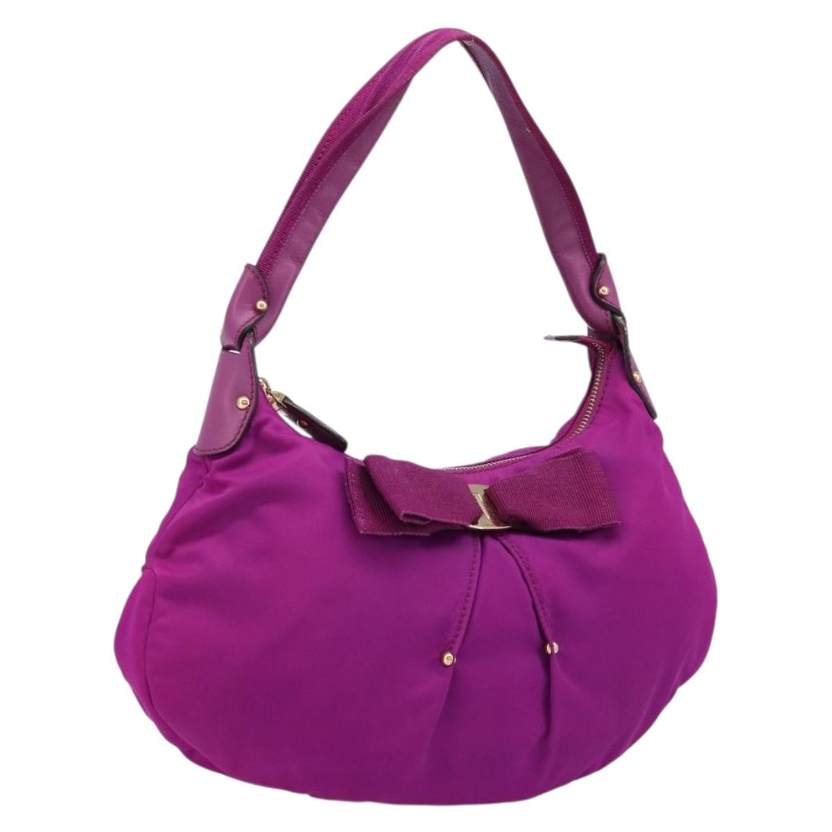 Salvatore Ferragamo Vala Hand Bag Nylon Purple Gold Auth BA16997A