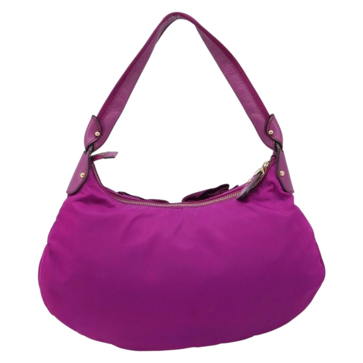 Salvatore Ferragamo Vala Hand Bag Nylon Purple Gold Auth BA16997A