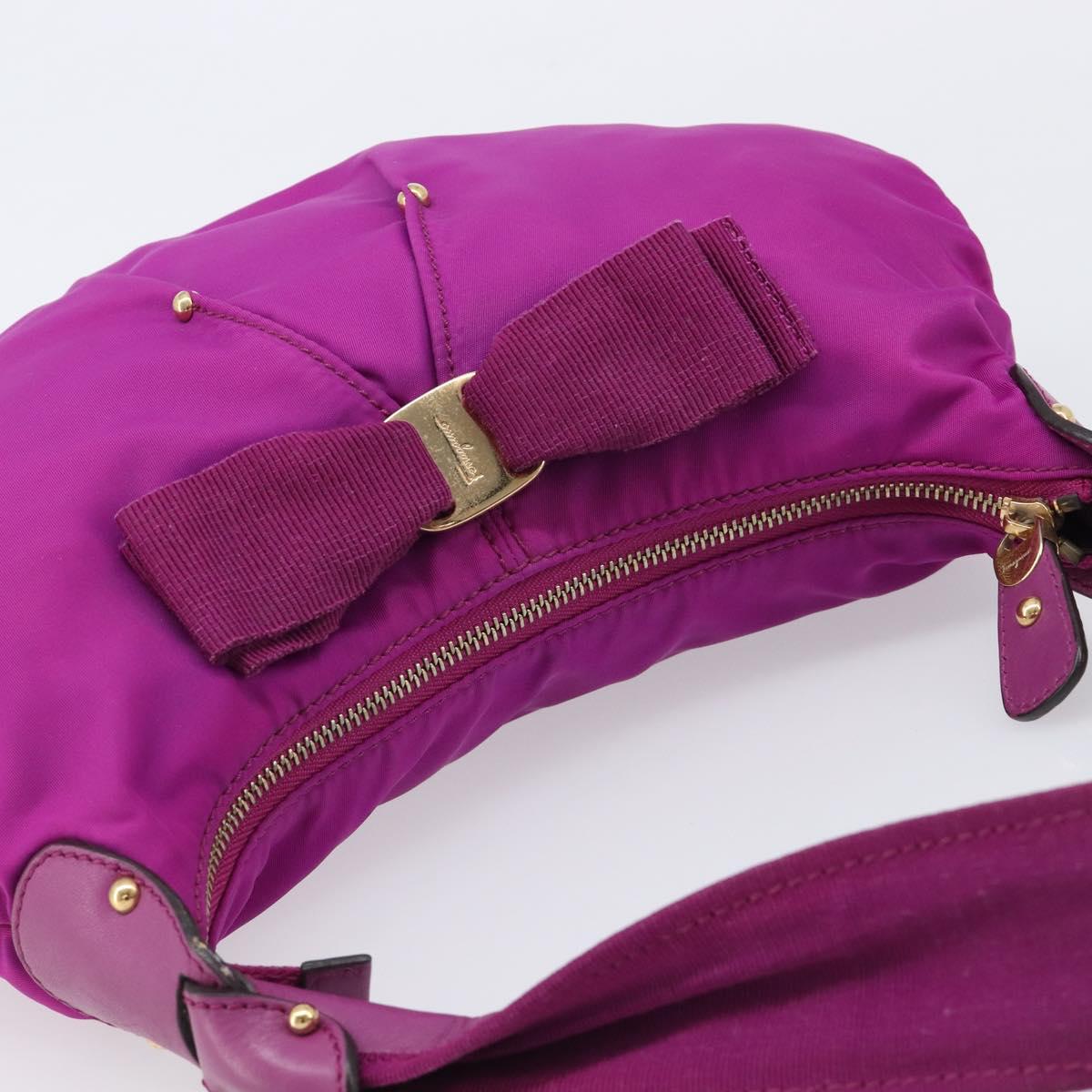 Salvatore Ferragamo Vala Hand Bag Nylon Purple Gold Auth BA16997A