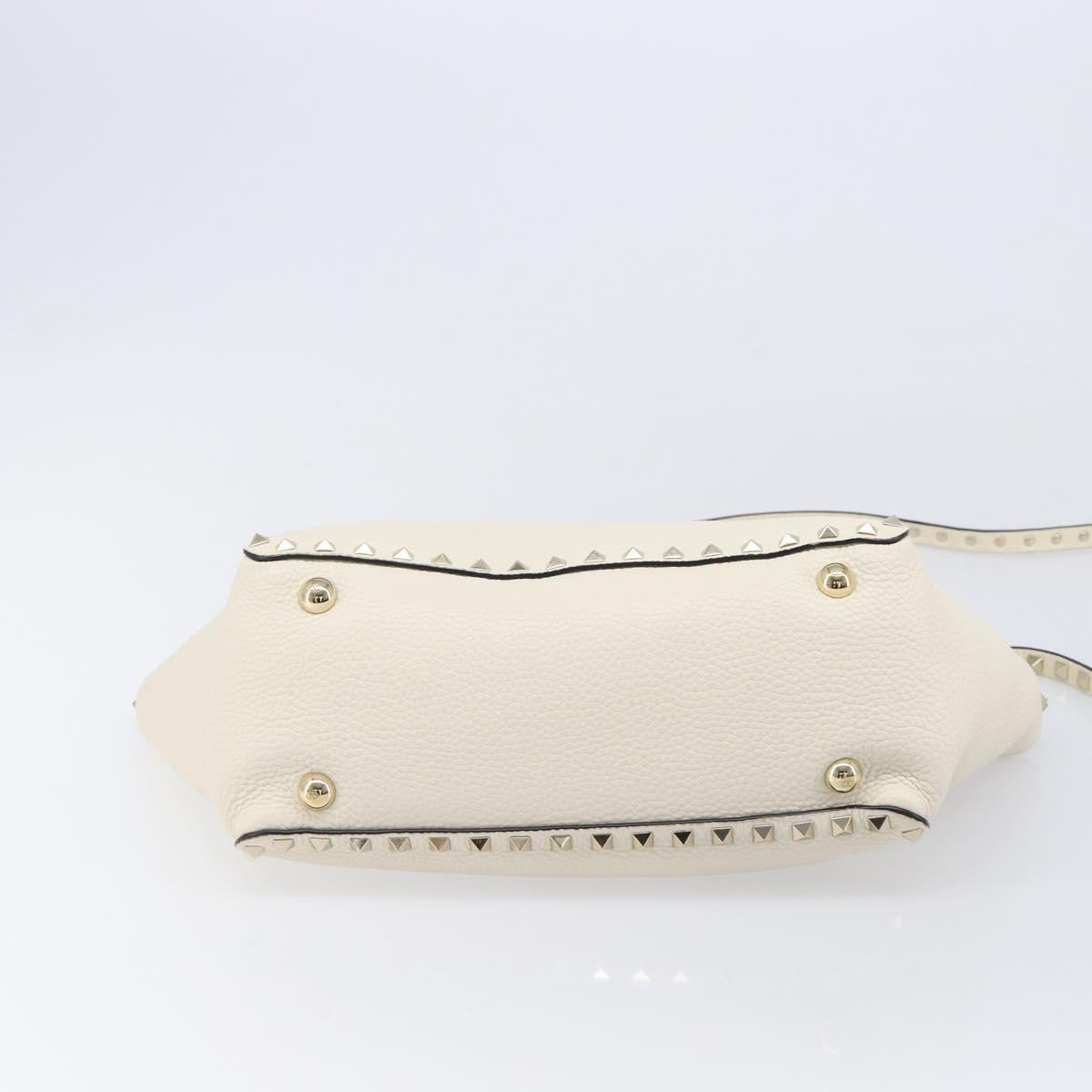 Valentino Rock Studs Hand Bag Leather 2way White Gold Auth BA16999A
