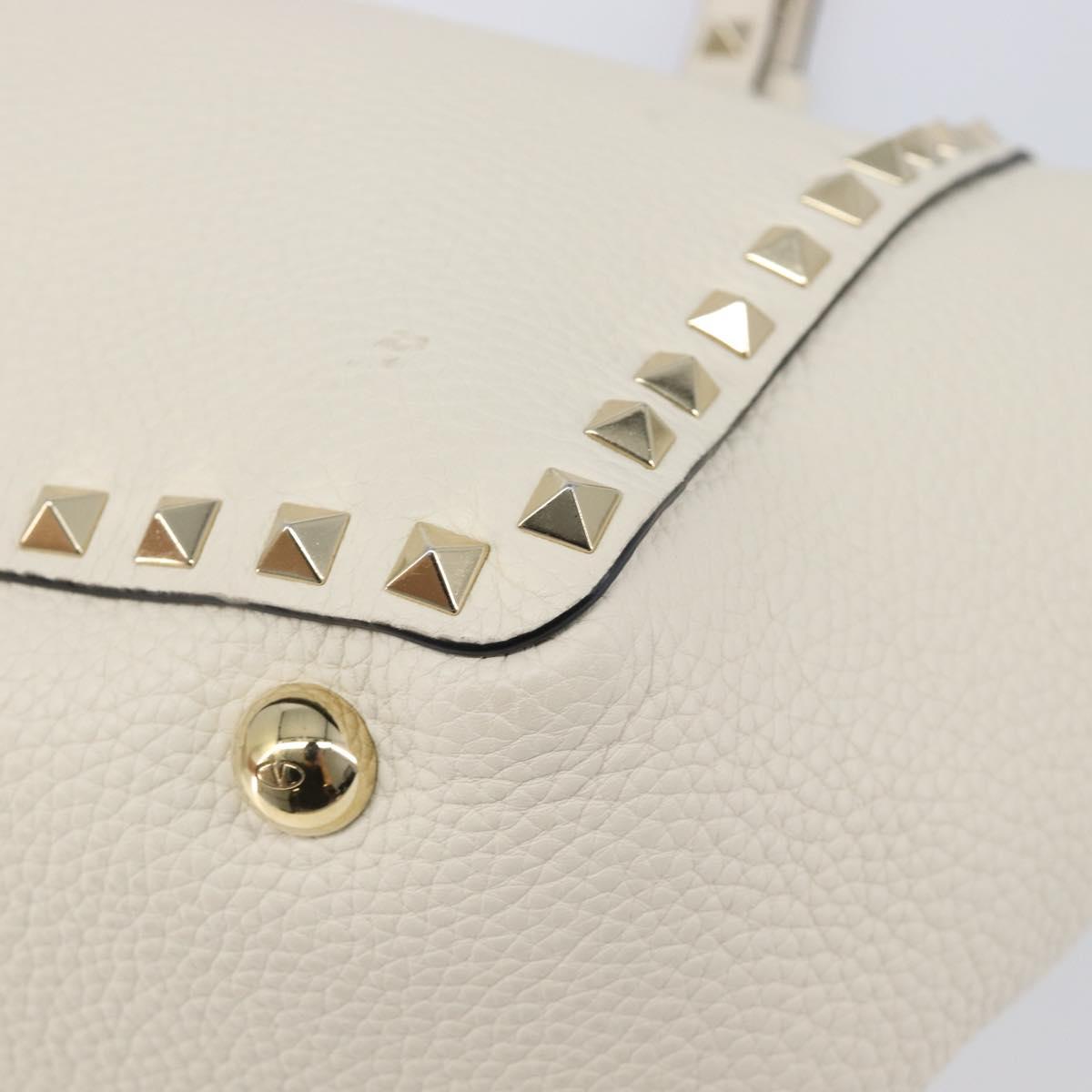 Valentino Rock Studs Hand Bag Leather 2way White Gold Auth BA16999A