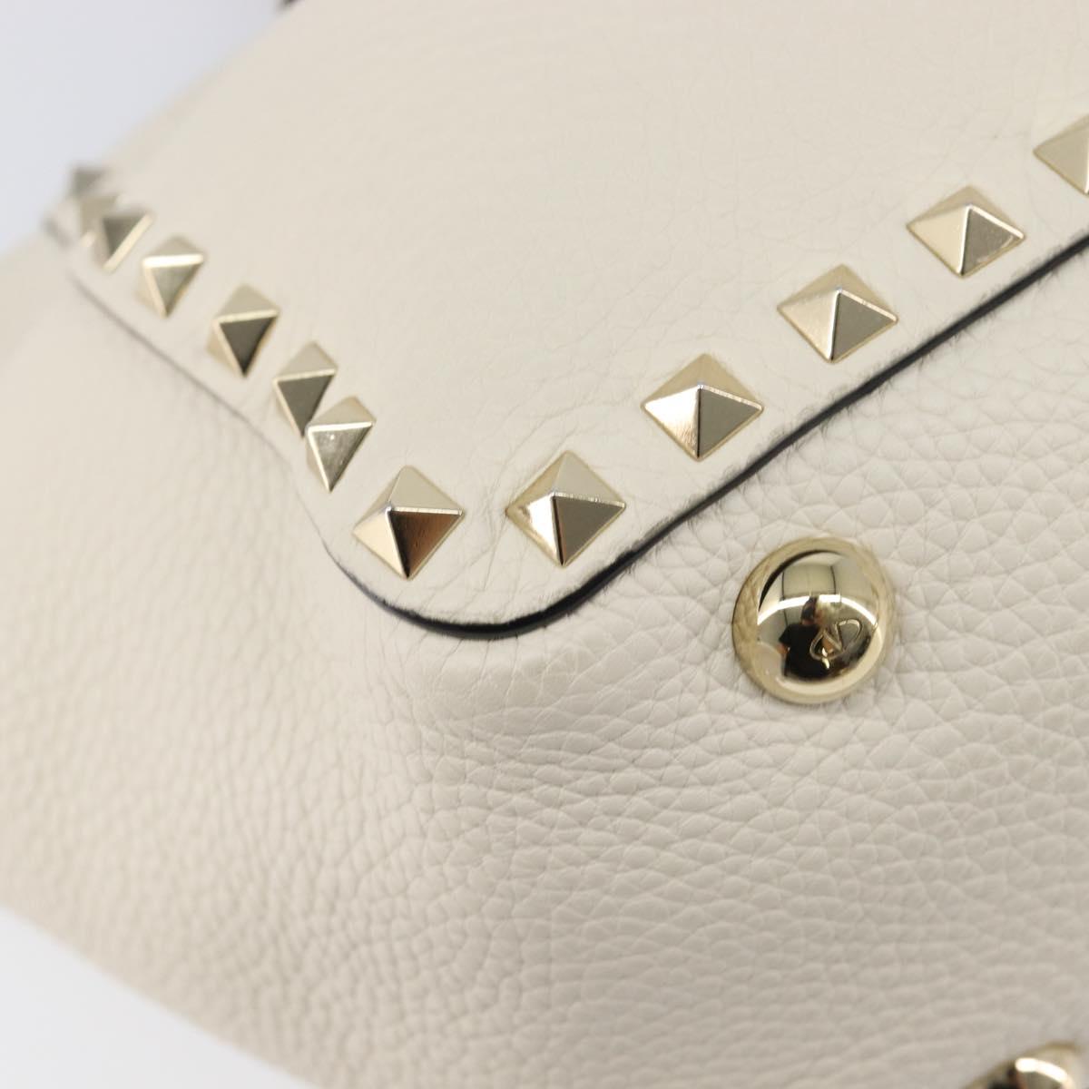 Valentino Rock Studs Hand Bag Leather 2way White Gold Auth BA16999A