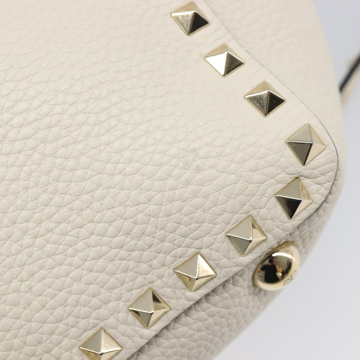 Valentino Rock Studs Hand Bag Leather 2way White Gold Auth BA16999A