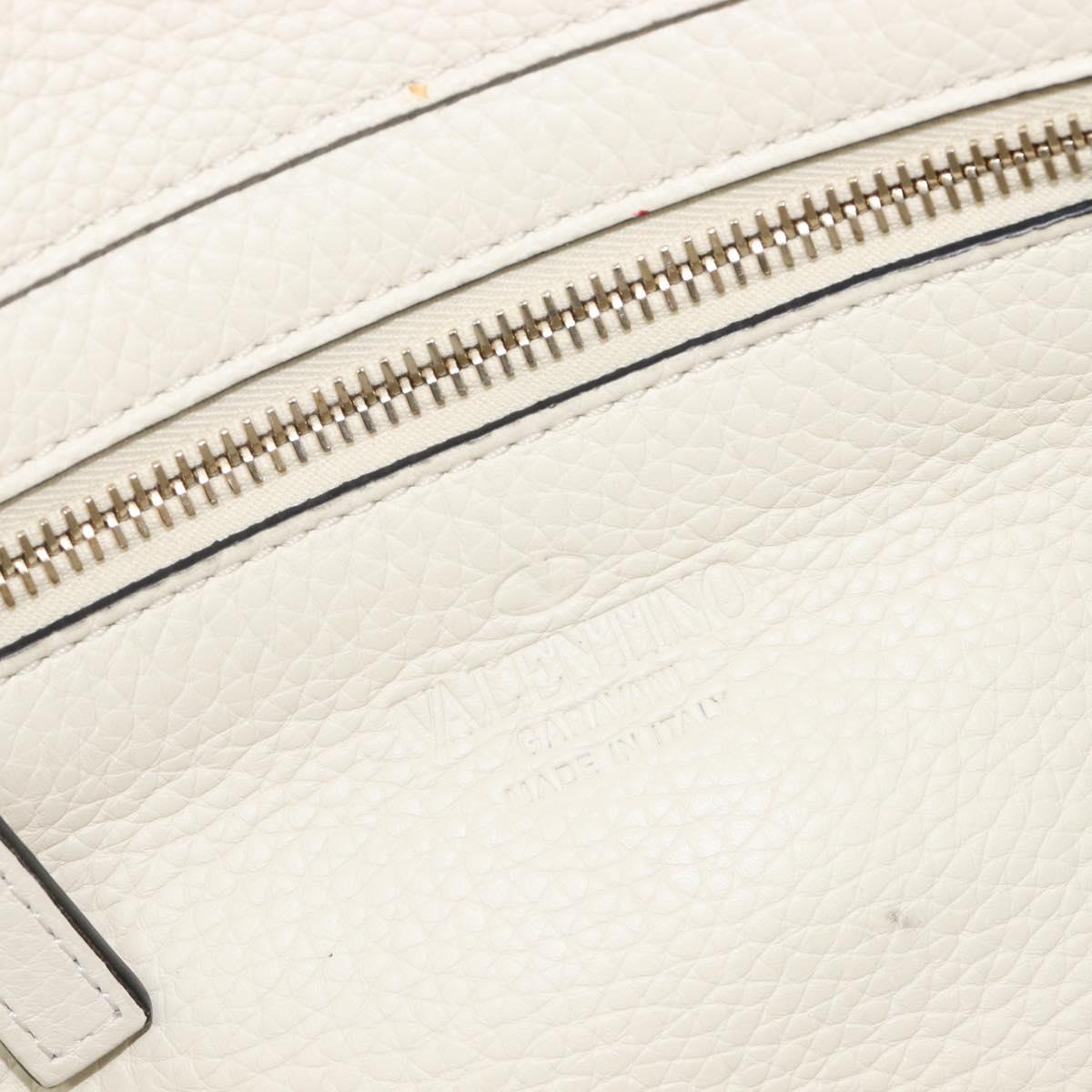 Valentino Rock Studs Hand Bag Leather 2way White Gold Auth BA16999A