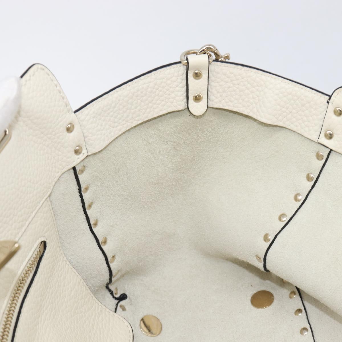 Valentino Rock Studs Hand Bag Leather 2way White Gold Auth BA16999A