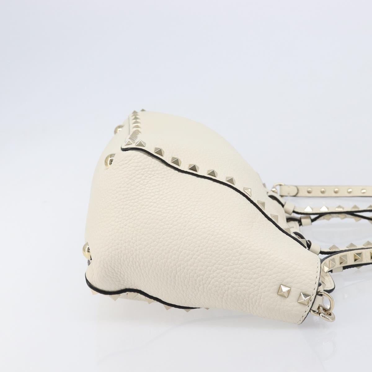Valentino Rock Studs Hand Bag Leather 2way White Gold Auth BA16999A