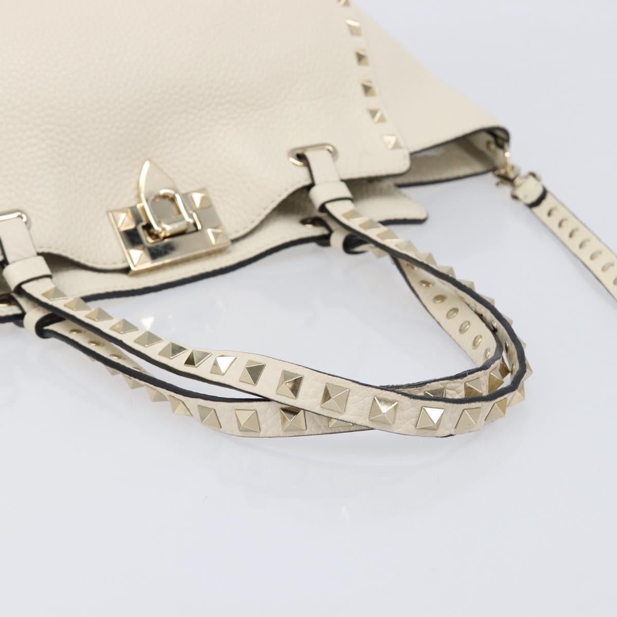 Valentino Rock Studs Hand Bag Leather 2way White Gold Auth BA16999A