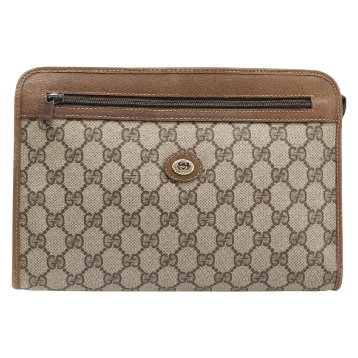 GUCCI GG Supreme Clutch Bag PVC Beige Gold 97 01 037 Auth BA17000