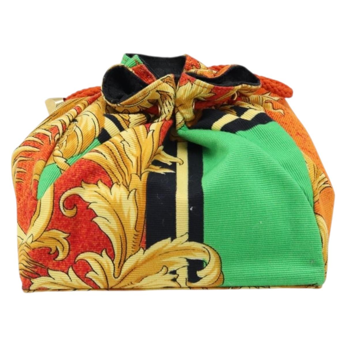 Gianni Versace Purse Pouch Canvas Orange Gold Auth BA17003A