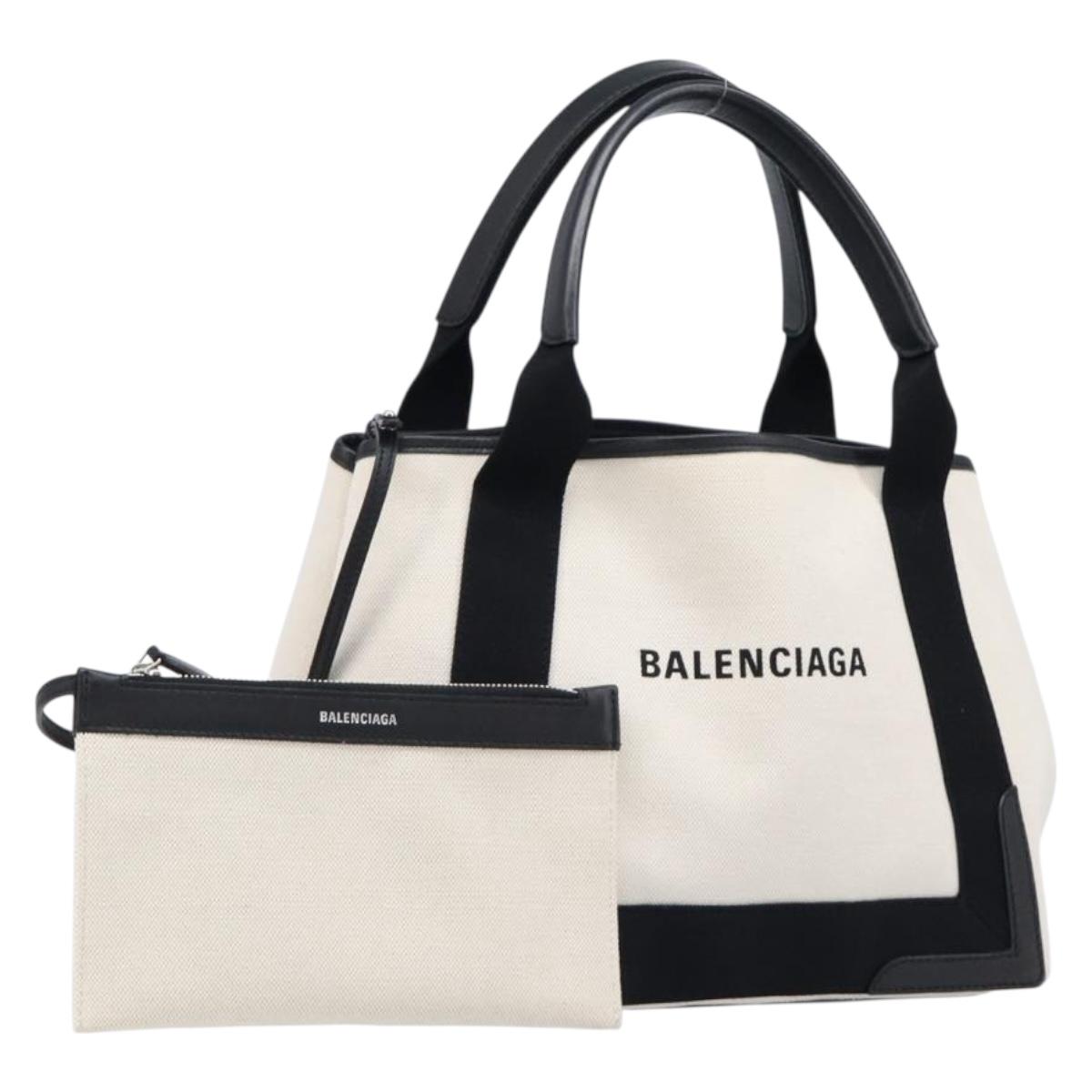 Balenciaga Navy Cabas S Hand Bag Canvas White Black 339933 Auth BA17006A
