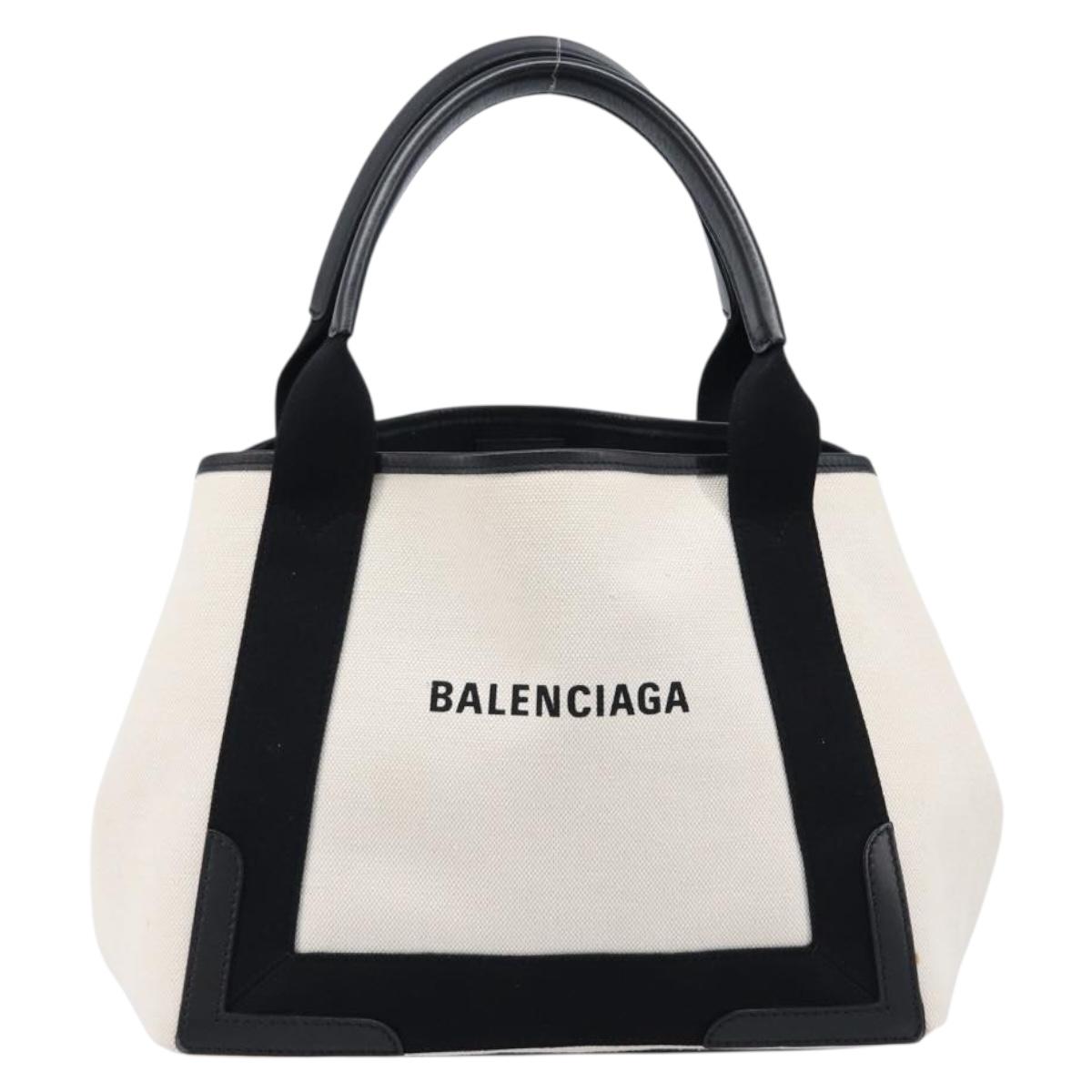 Balenciaga Navy Cabas S Hand Bag Canvas White Black 339933 Auth BA17006A
