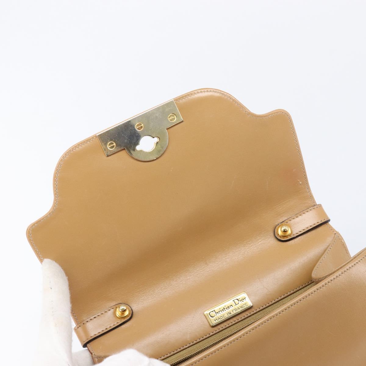 Christian Dior Hand Bag Leather Beige Gold Auth BA17007