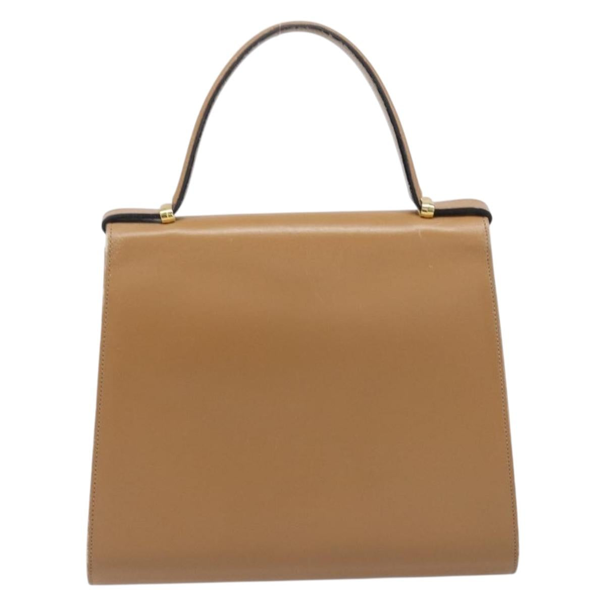 Christian Dior Hand Bag Leather Beige Gold Auth BA17007