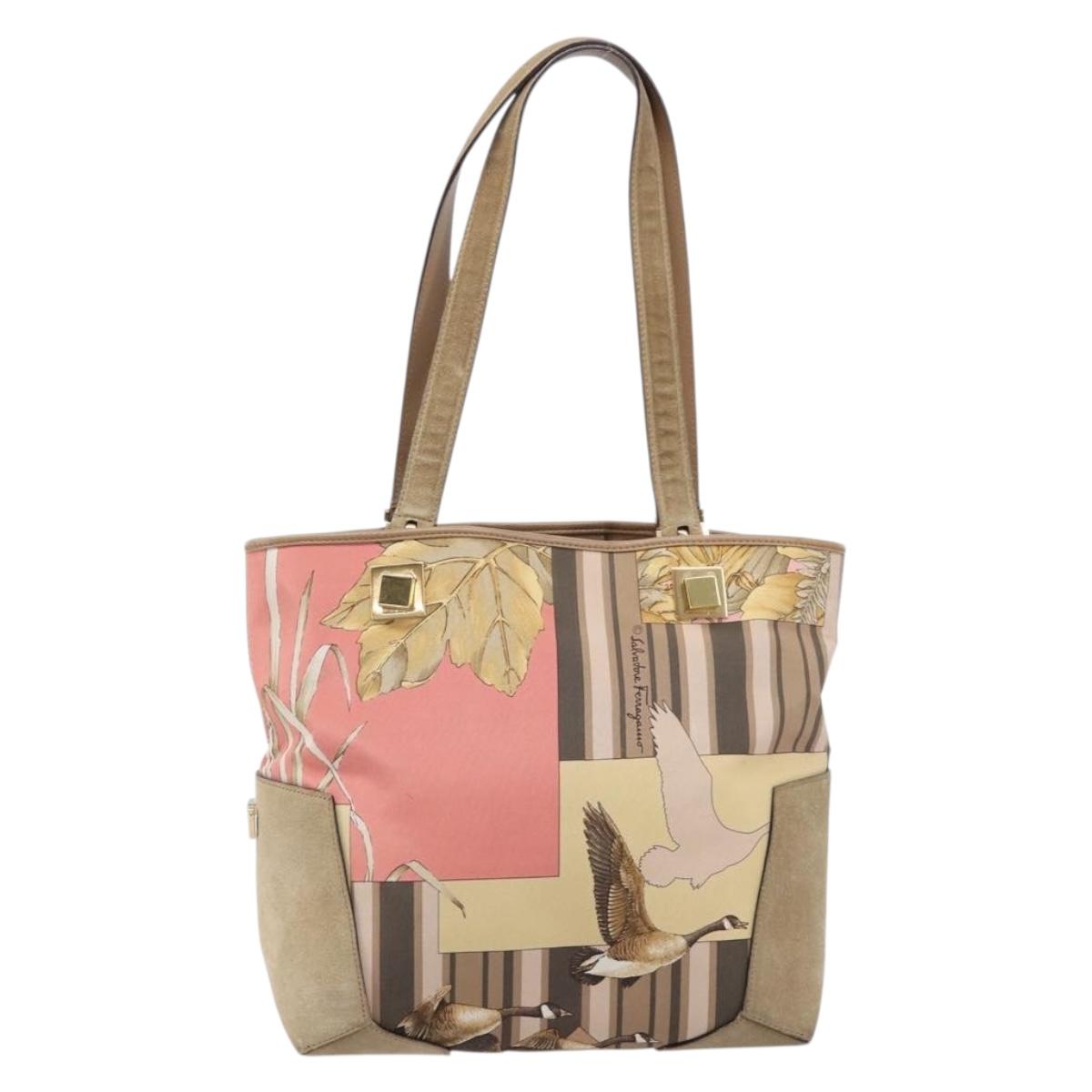 Salvatore Ferragamo Tote Bag Nylon Beige Gold Auth BA17008A