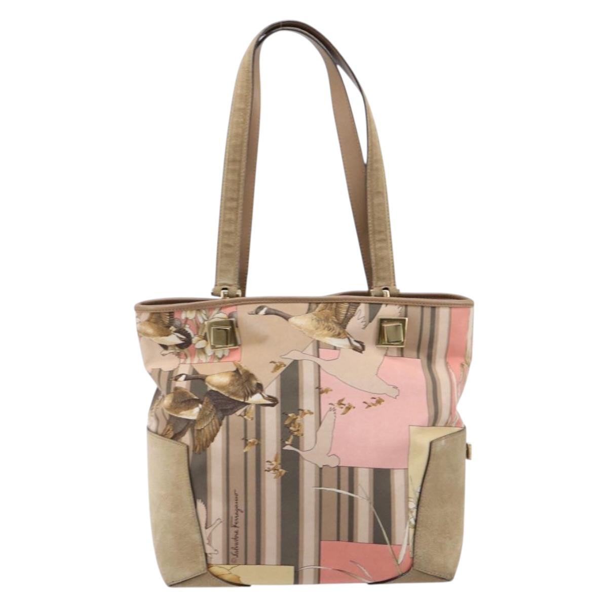 Salvatore Ferragamo Tote Bag Nylon Beige Gold Auth BA17008A