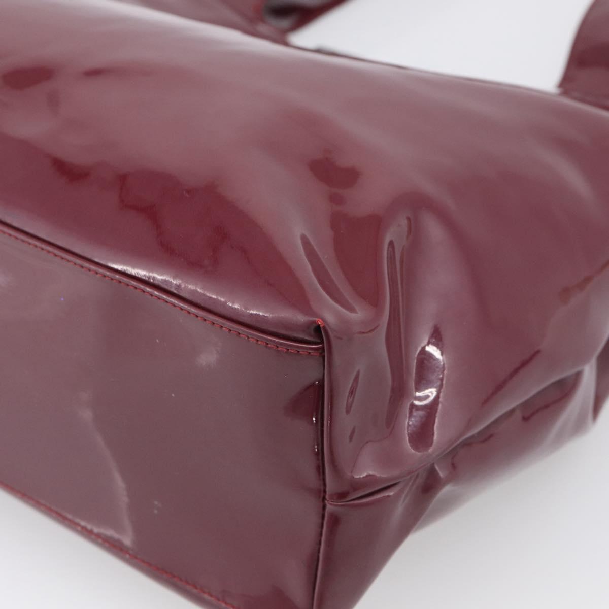 Salvatore Ferragamo Gancini Shoulder Bag Patent Bordeaux Silver Auth BA17014