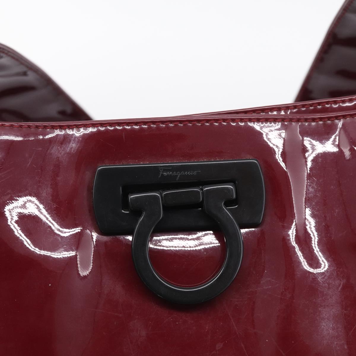 Salvatore Ferragamo Gancini Shoulder Bag Patent Bordeaux Silver Auth BA17014