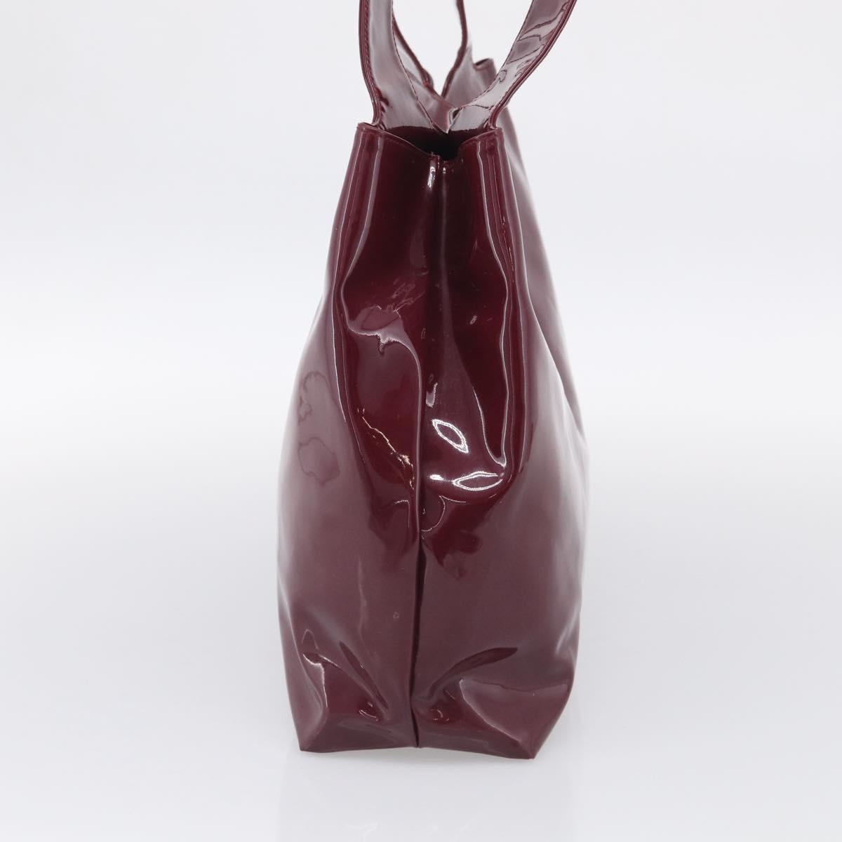 Salvatore Ferragamo Gancini Shoulder Bag Patent Bordeaux Silver Auth BA17014
