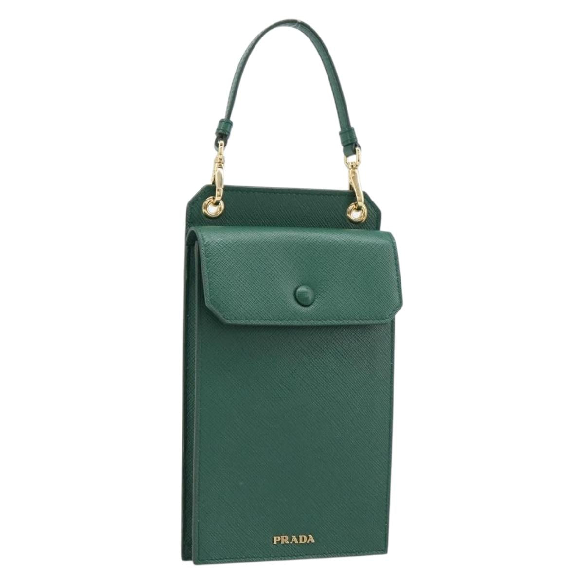 PRADA smartphone Pouch Safiano leather Green Gold Auth BA17022V